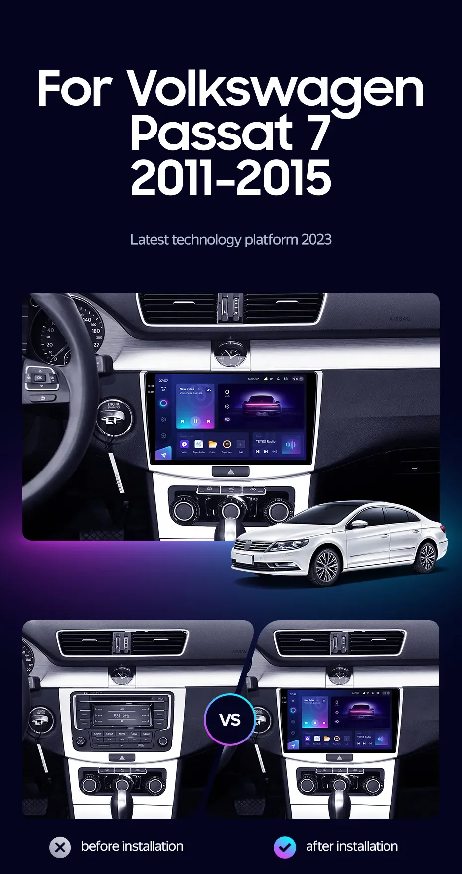 Android 16 Car Radio For Volkswagen Magotan/CC 2010-2014/PASSAT B7/B6 2010-2015 Car Radio Wireless CarPlay Auto Multimedia
