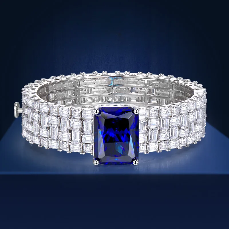 

DesireHeavyIndustry Royal Sapphire Bracelet Wide Edition All Diamond High Carbon Silver Girl European and American