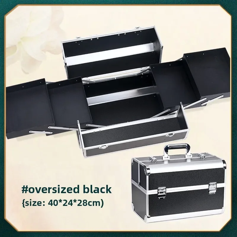 Large Capacity Double Open Makeup Case Aluminum Alloy Cosmetic Box for Salon Pro Tools and Travel Storage Makeup Rolling Case view 6