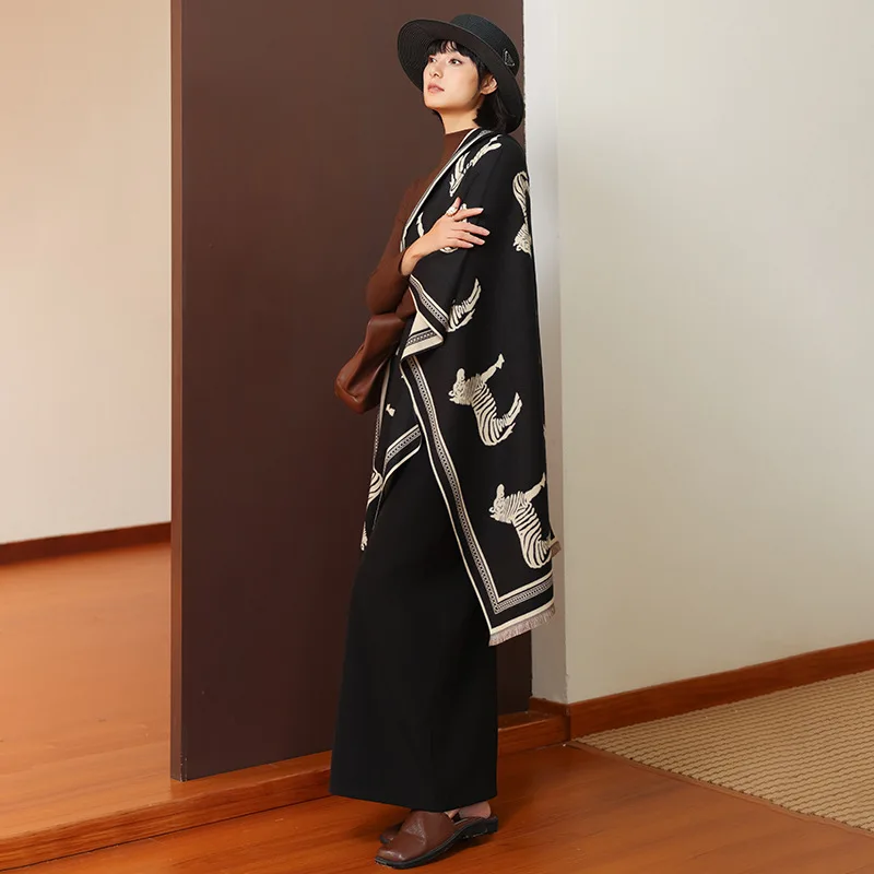 

Новый роскошный зимний толстый теплый шарф с принтом зебры, женский кашемировый платок и накидки, шейный платок из пашмины, Bufanda, женский Echarpe 2025