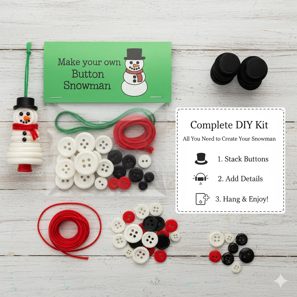 DIY Christmas Ornament Kit Make Your Own Snowman Santa Angel Tree Button Crafts Handmade Decor Kids Family Holiday Activity