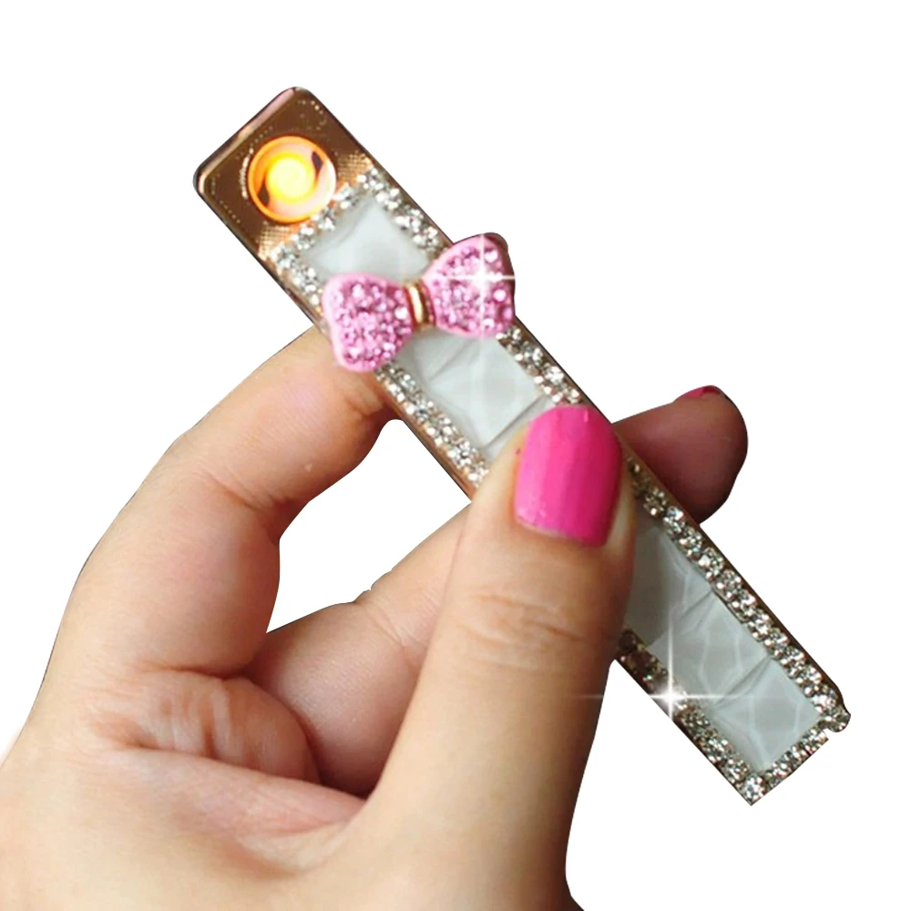 DIY Diamond Lighter Creative Custom Sexy Pink Lighter Smoking Accessory USB Charging Ladies Lighter Best Gift