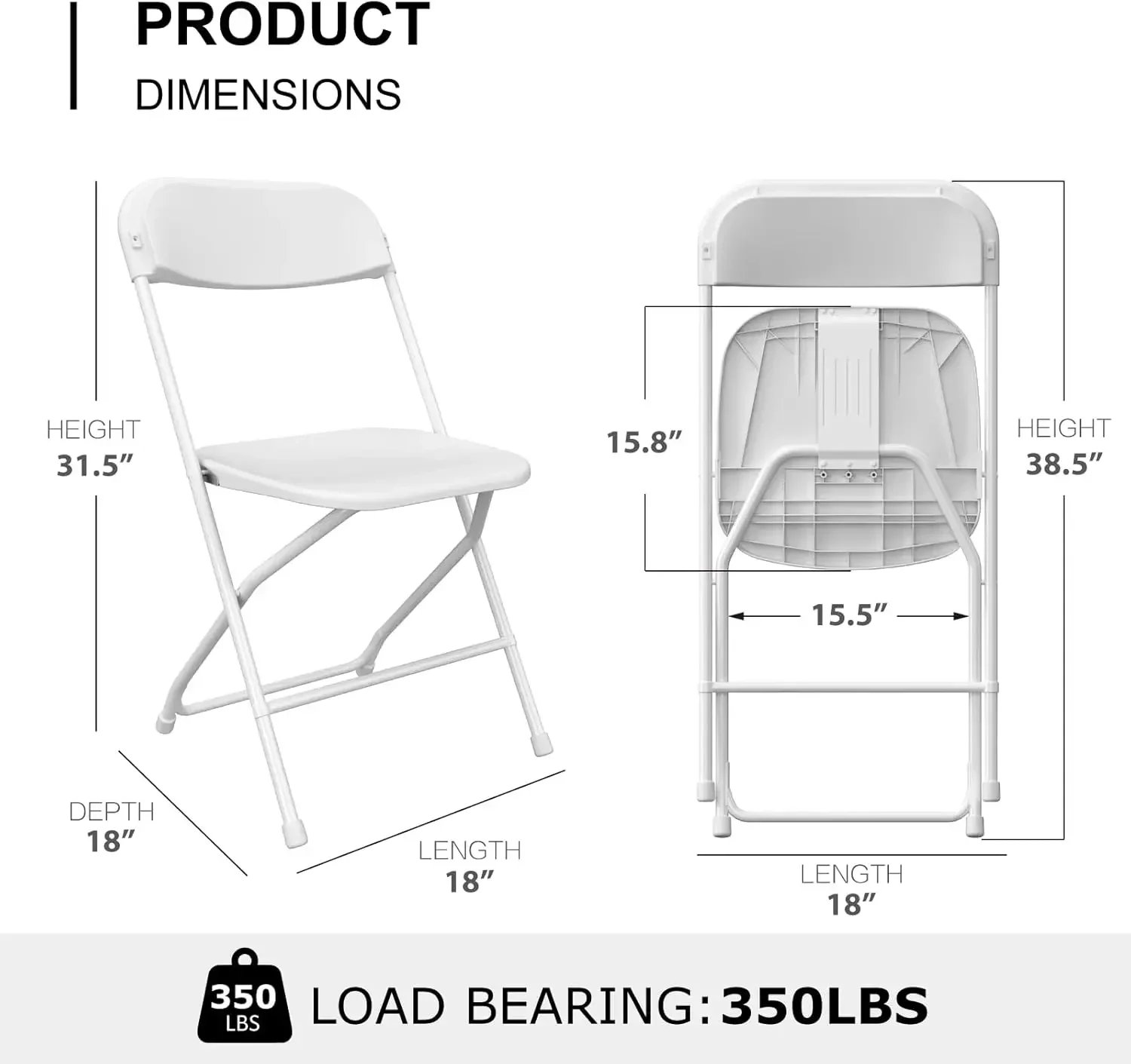 10-pack witte klapstoelen, draagbare feeststoelen, plastic klapstoel, stapelbare commerciële stoelen met stalen frame