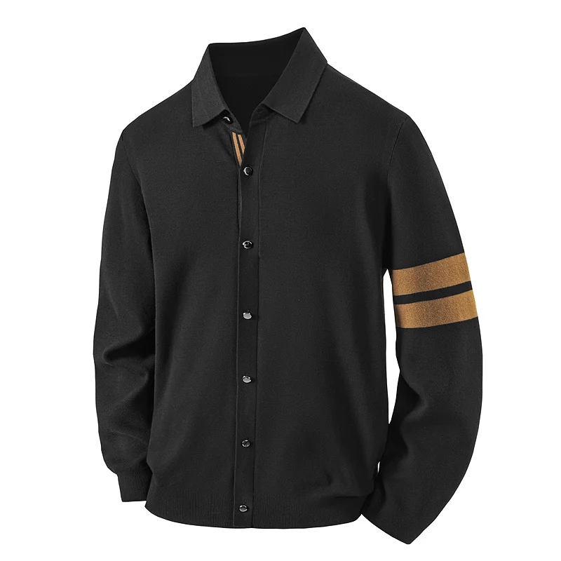 

Повседневный вязаный кардиган в полоску для мужчин, модный тренд, с длинными рукавами, на пуговицах, осенняя верхняя одежда, из смеси нейлона и полиэстера