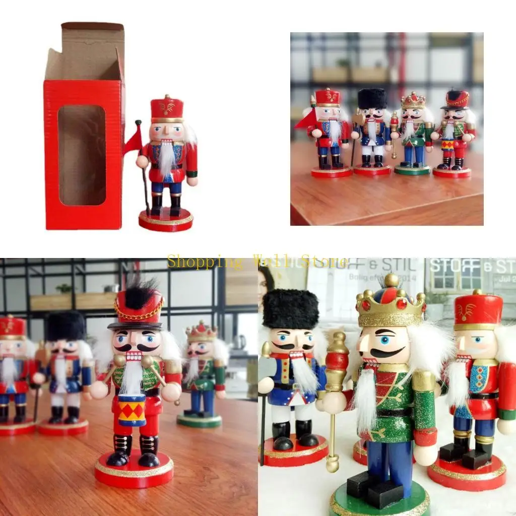 

KX4B 4 шт. набор украшений «Щелкунчик» орех солдат король кукольные деревянные фигурки рождественские украшения детский праздник
