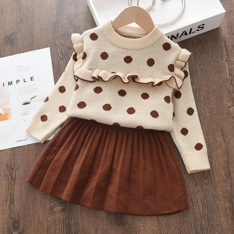 Menoea Kids Winter Clothes Baby Girl Knitted Dress Warm Autumn Girls Ruffled Sleeve Lace Design Sweater Dress Outfits Dresses