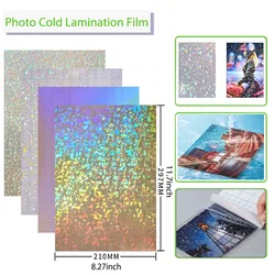 10 Sheets Waterproof Cold Laminating Film A4 Hologram Star Dot Self-adhesive Paper Film DIY Package Card Photo Decorative Film