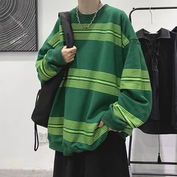 Black Green Striped Fashion Casual 2022 Hoodie Long Sleeve Autumn Spring Men Oversized Harajuku Korean Top Vintage Sweatshirts