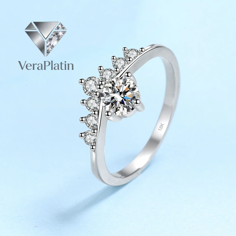 

VeraPlatin Girl Friend Valentine's Day 18K White Gold Birthday Gift Rings 0.5CT VVS1 D Color Moissanite Diamond Women PT950 Wedd