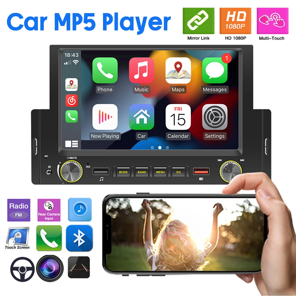 6.2 Inch Single Din Short Android Auto CarPlay Car MP5 Player F170C Wince System Bluetooth FM Radio Car Stereo Receiver