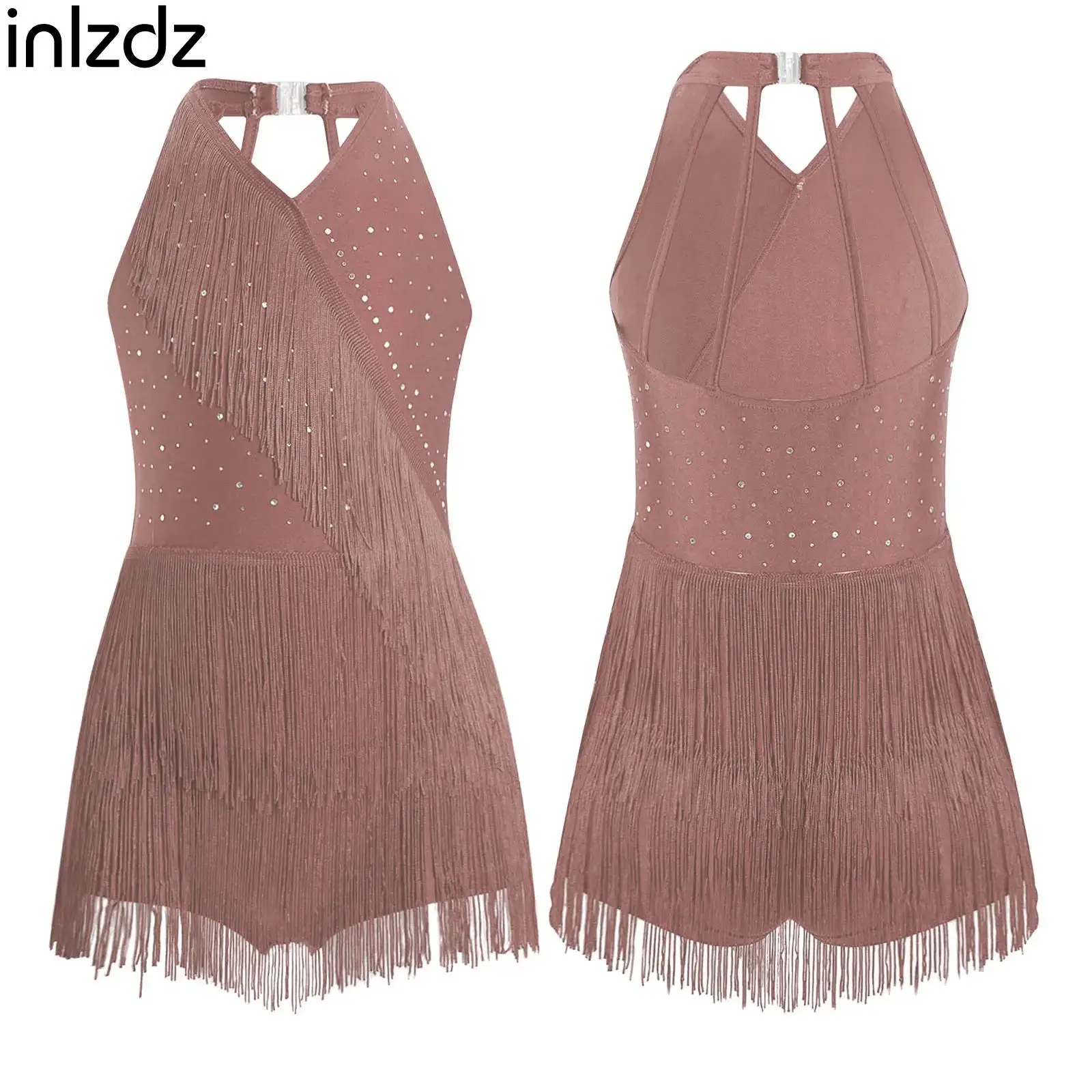 

Child Girls Shiny Tassel Latin Dance Leotard Dress Cha-cha Samba Salsa Costume Stage Performance Competition Dance Party Wear