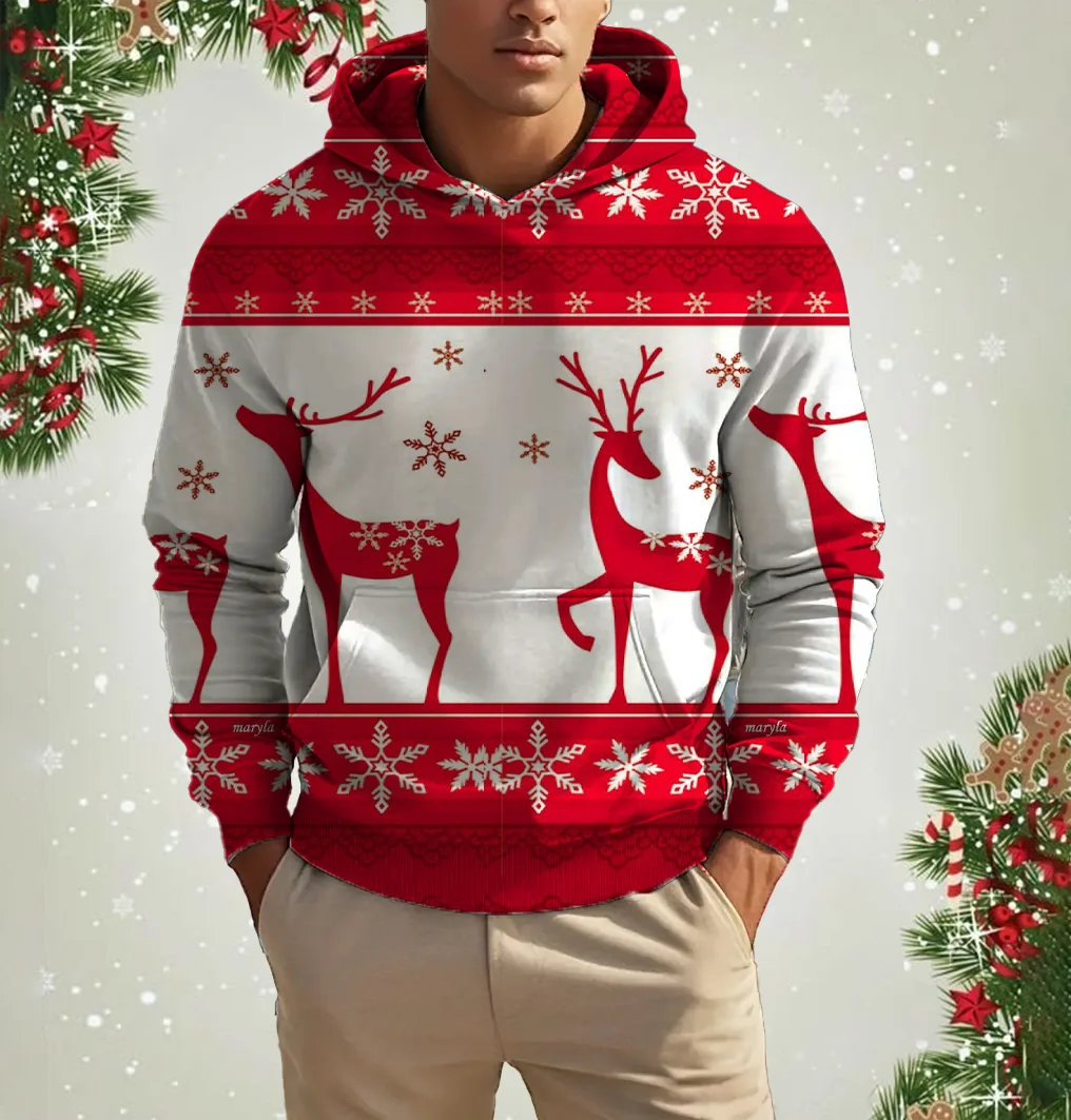 

Men's Christmas Reindeer 3D printed hoodie Animal Cartoon sweatshirt Casual men's and women's plus size cute polyester spandex b