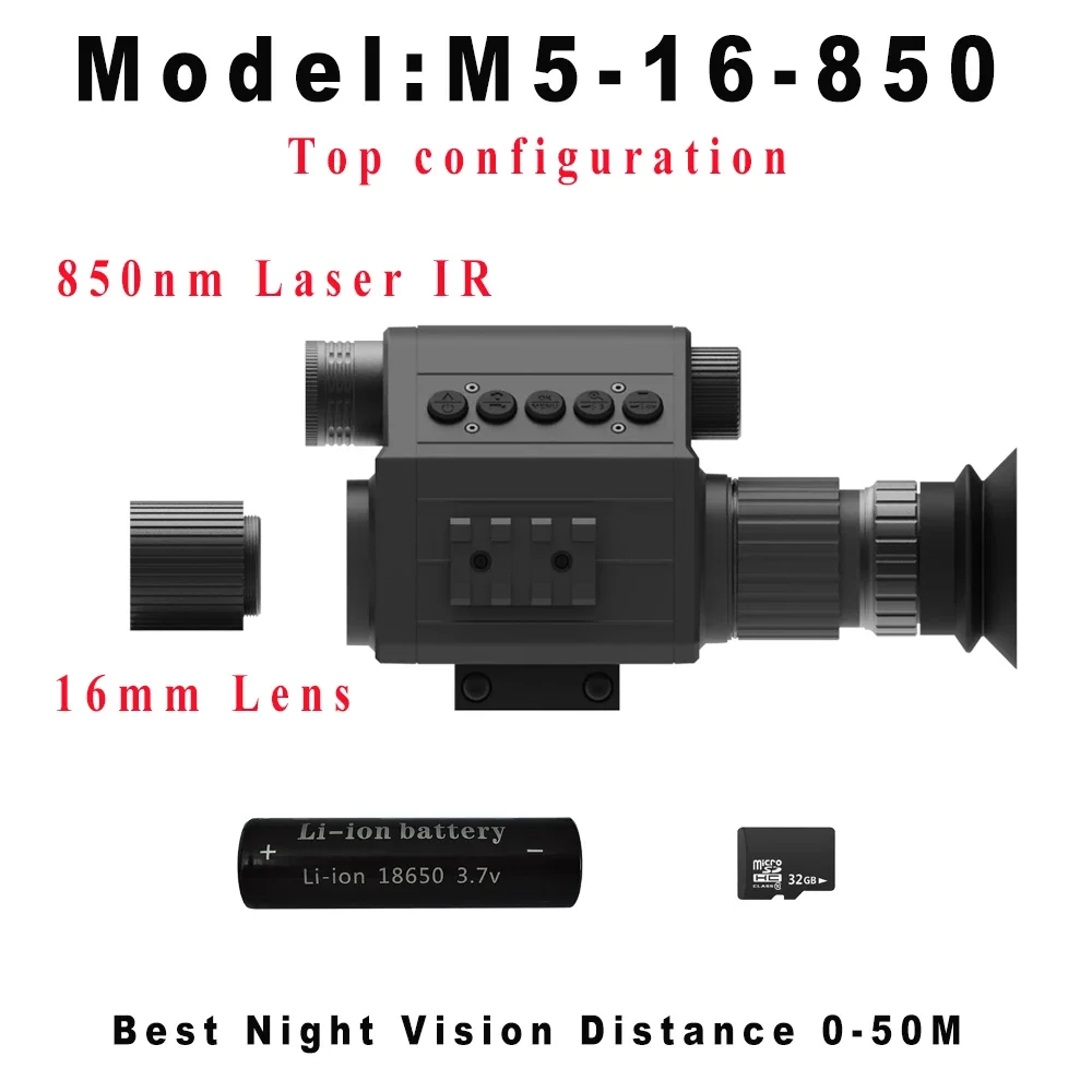 Megaorei M5 nachtzichtgeweerkijker, monoculaire jachtcamera, optiekvizier, 850 nm 940 nm infrarood invullicht