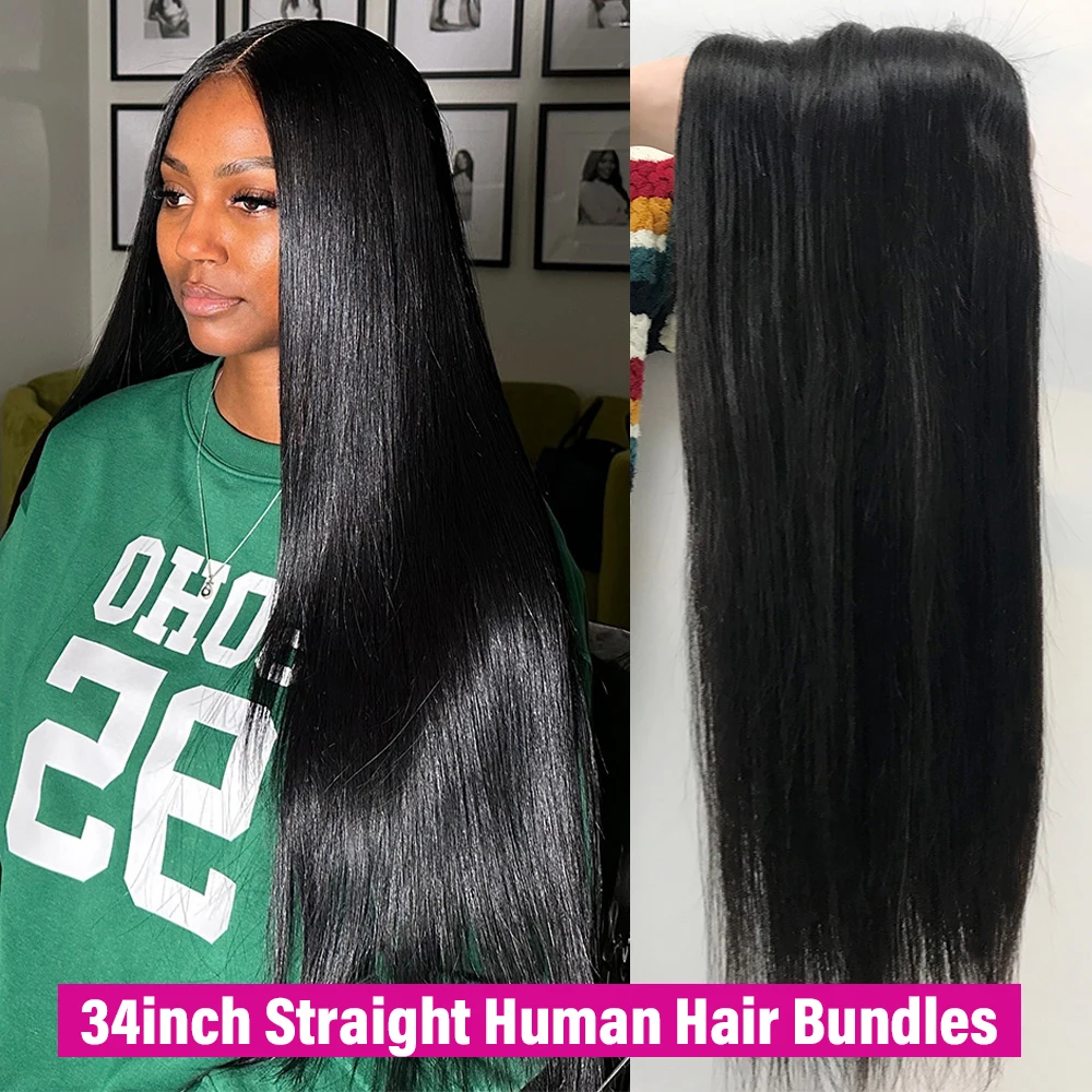

Наборы прямых прядей из 100% натуральных человеческих волос, 34, 20, 22 дюйма, качество 12А, для женщин, бразильские необработанные волосы.
