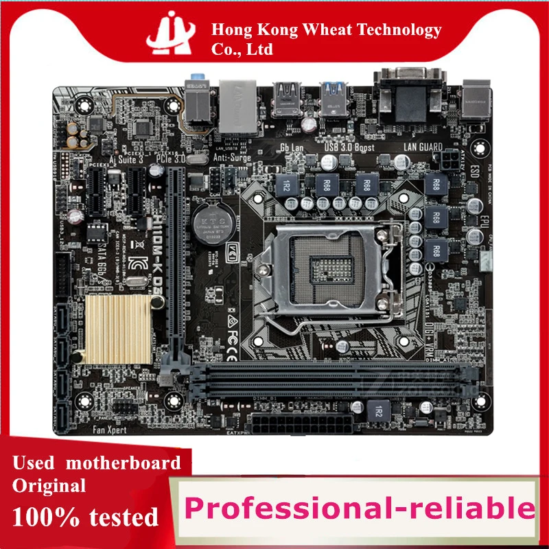 For Intel H110 H110M-K D3 motherboard Used original LGA 1151 LGA1151 DDR3 16GB USB2.0 USB3.0 SATA3 Desktop Mainboard