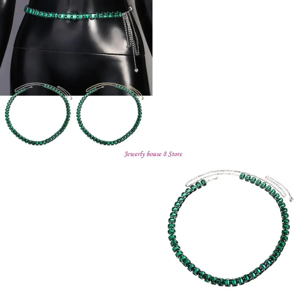 

Sparkling Green Crystal Waist Jewelry Elastic Fringe Chain Waist Jewelry Perfect For Special Occasions Gift