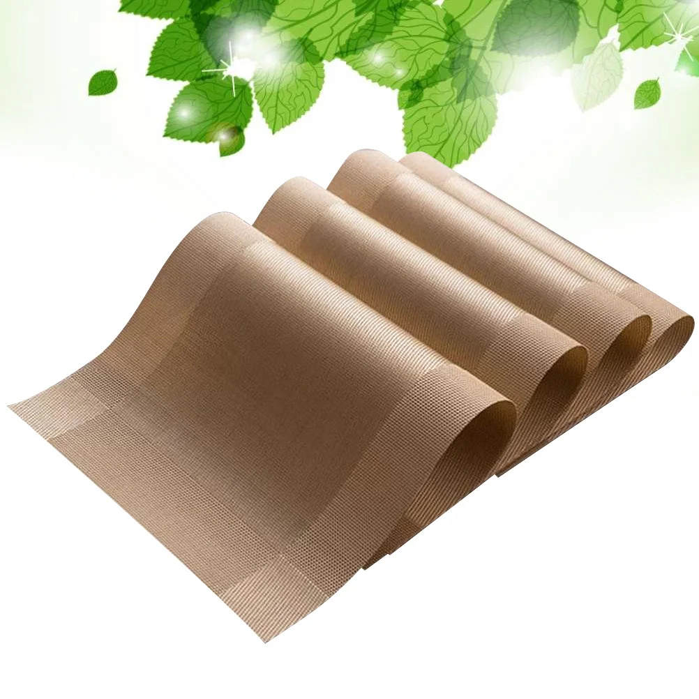 

4Pcs Exquisite Workmanship Table Placemats Heat Insulation Anti-Slip Home Coasters PVC Light-Gold Table Placemats