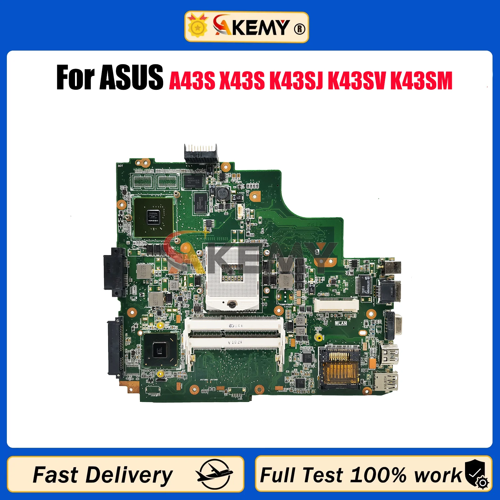 

K43SV Laptop Motherboard For ASUS K43S A43S X43S K43SJ K43SV K43SD K43SM Notebook Mainboard in stock 100% tests OK fast shipping