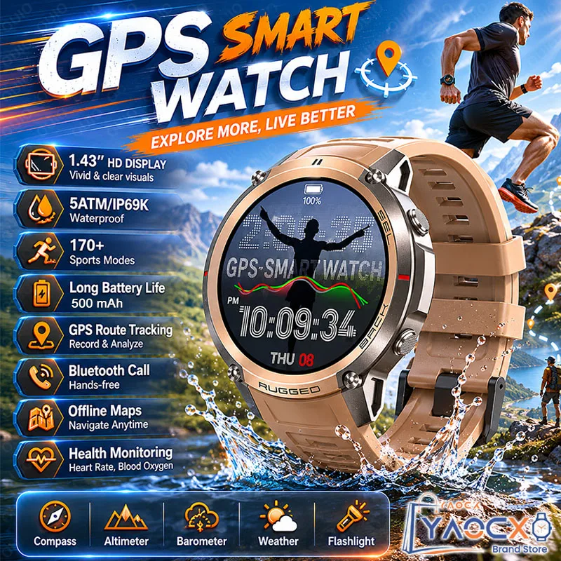 

2026 GPS Smart Watch Offline Maps Compass Altimeter Barometer Health Monitoring 5ATM Waterproof Sports Modes 500mAh Smart Watch