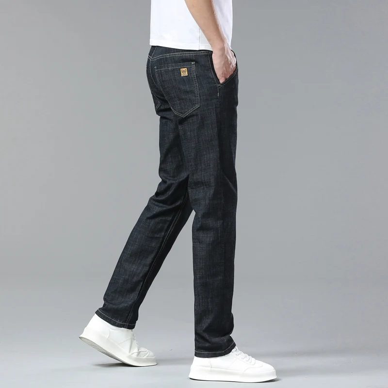 Light Blue Classic Business Casual Cotton Pants Fashion Breathable Denim Elastic Trousers Brand Men\'s Clothing Straight Jeans