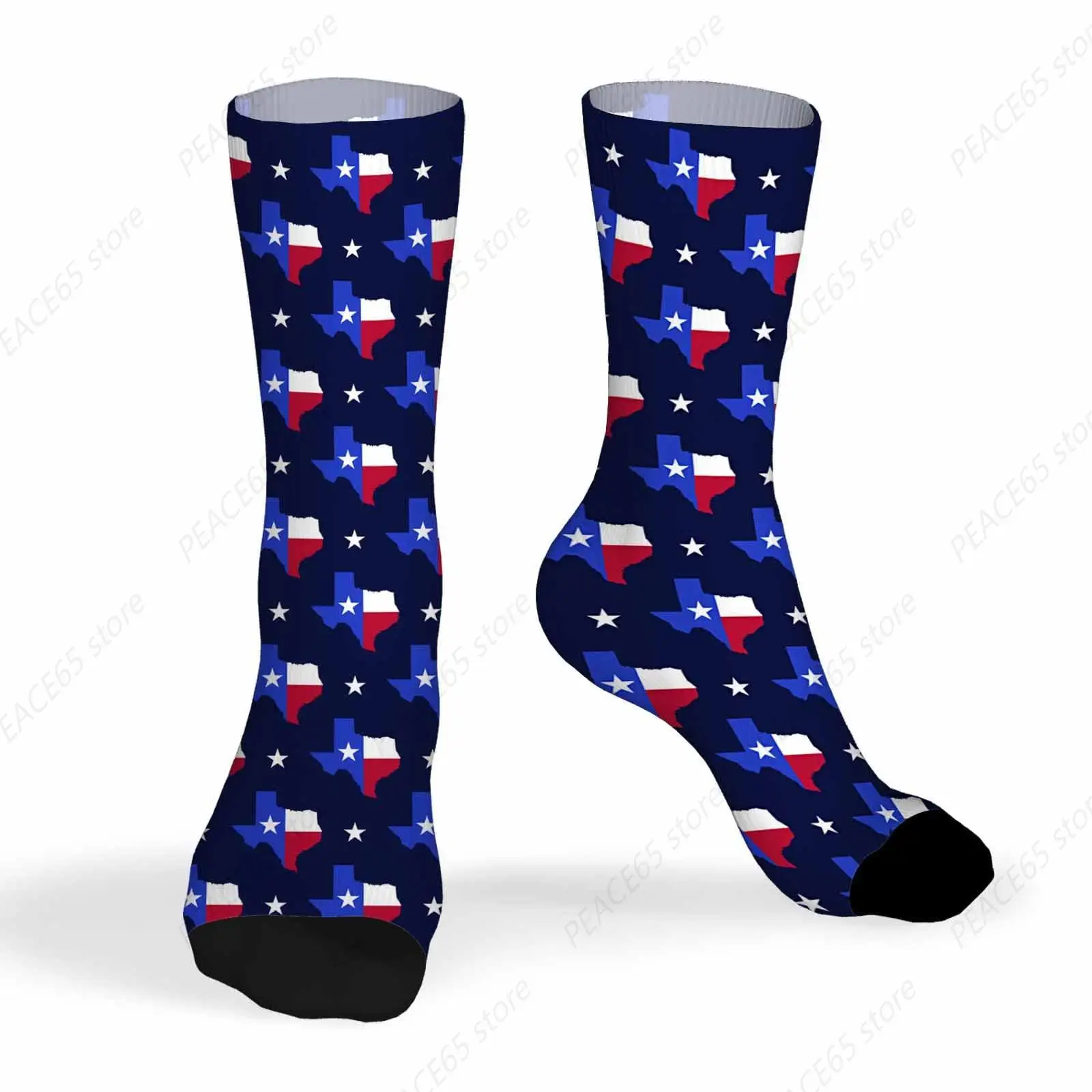 Unisex Socks Texas Flag Funny Socks Red White and Blue Colors on Dark Navy Background Gifts for Women Mens Novelty Crew Socks