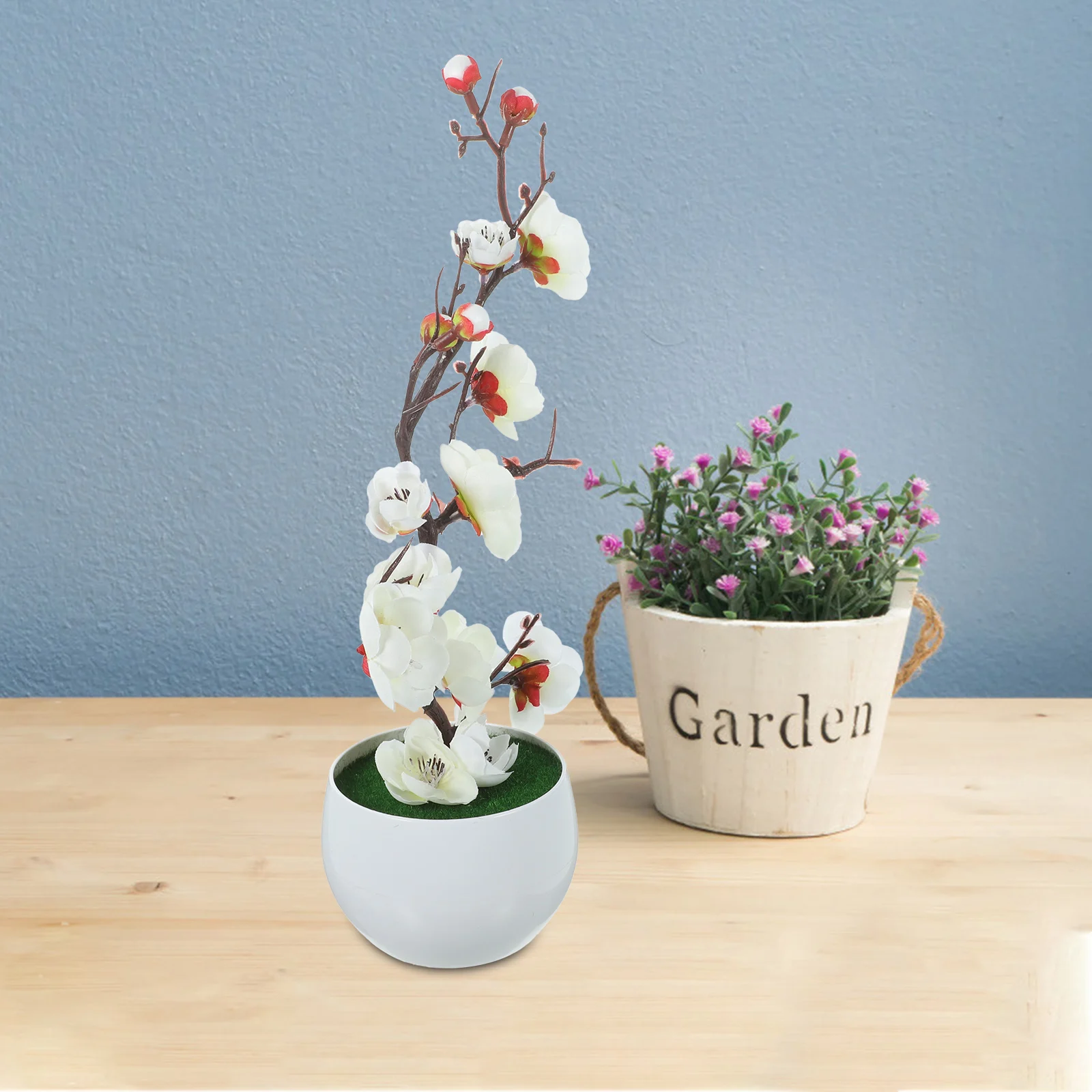 

2 Pcs Small Simulated Plum Blossom Ornaments Flower Artificial Potted Plastic Indoor