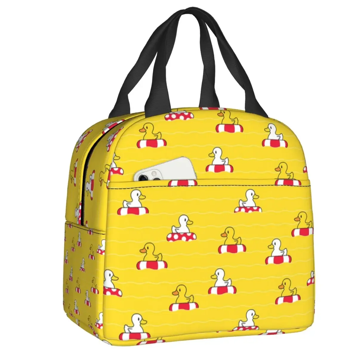 Custom Cartoon Rubber Duck Insulated Lunch Bag for Women Resuable Cooler Thermal  Tote Office Work School