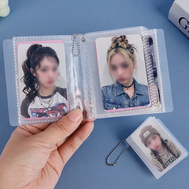 

2/3inch Mini Photo Album Keychain Kpop Photo Card Holder Pockets ID Photo Idol Small Picture Storage Case PVC Binder Album Gifts