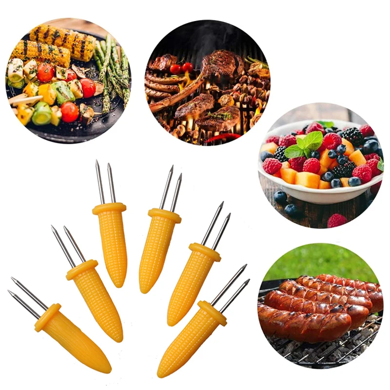 10Pcs Corn Holders Small Stainless Steel Corn Cob Holder Outdoor Barbecue Cooking Corn Forks BBQ Food Picks Kitchen Accessories