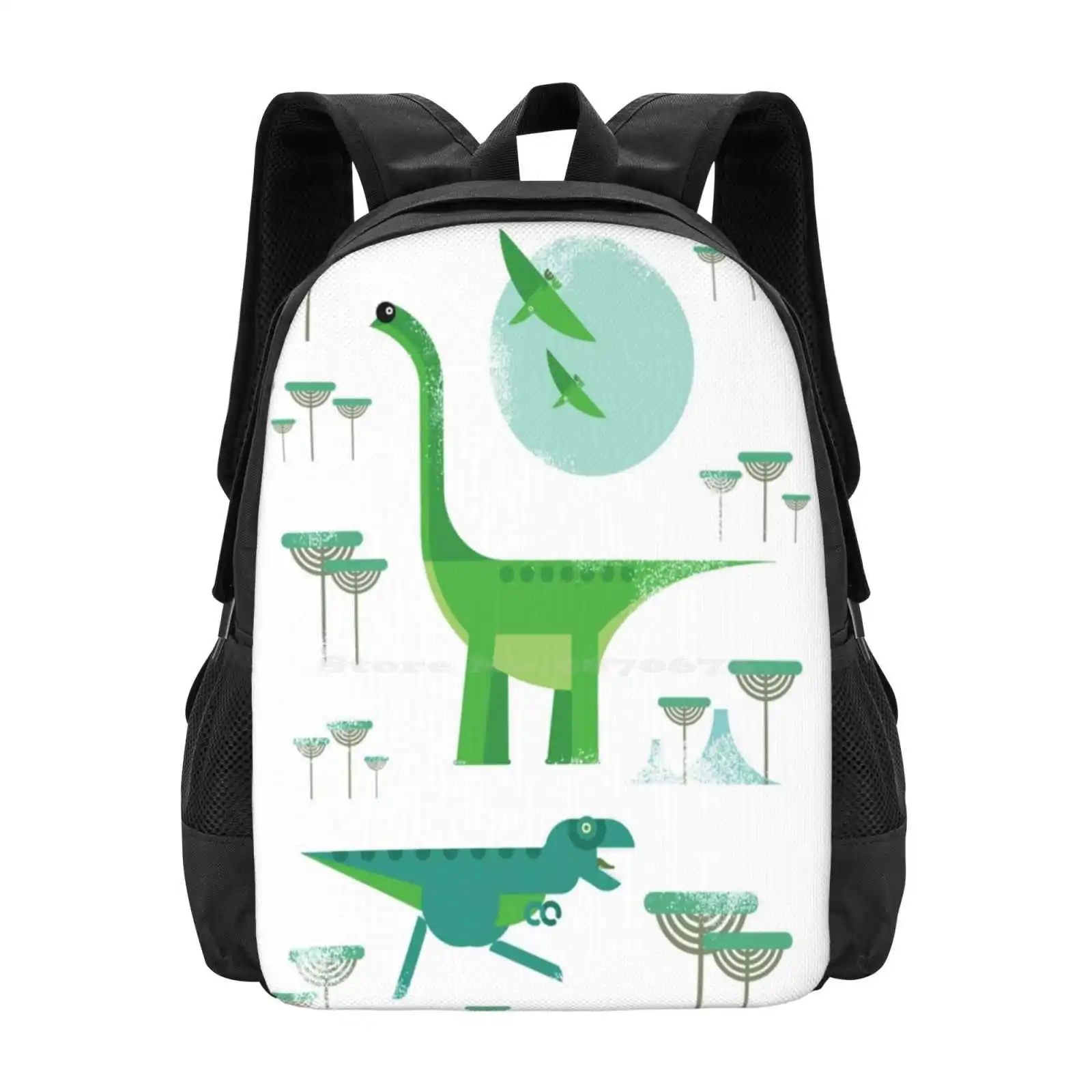 Dinos Hot Sale Backpack Fashion Bags Dinosaur T Rex Brachiosaur Tyrannosaur Cretaceous Pre Historic Volcano Sun Pteranodon