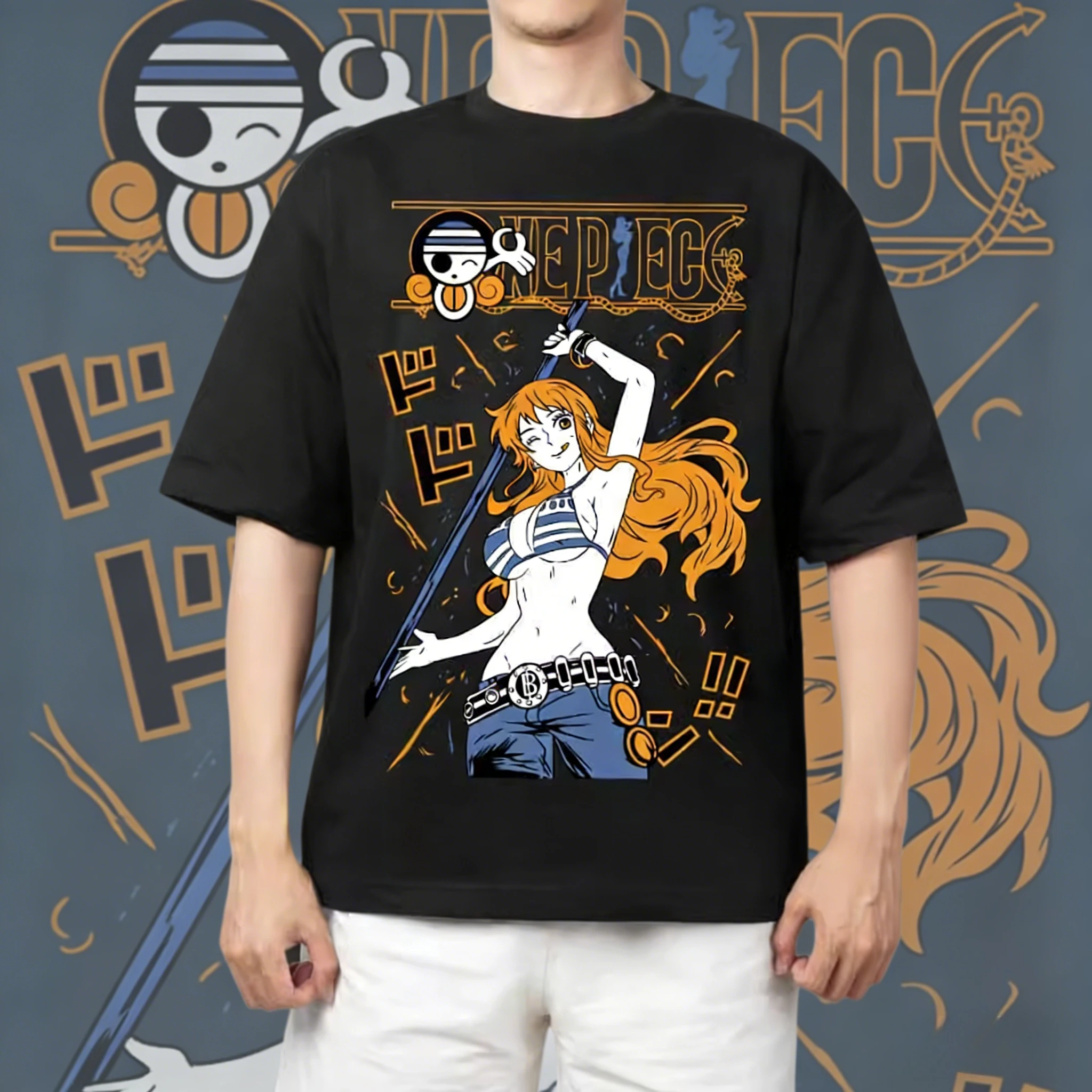 

Летняя футболка 2026 в стиле манги One Piece Нами с 3D-принтом, ретро-футболка из дышащего хлопка оверсайз с коротким рукавом для взрослых и детей в стиле Y2K