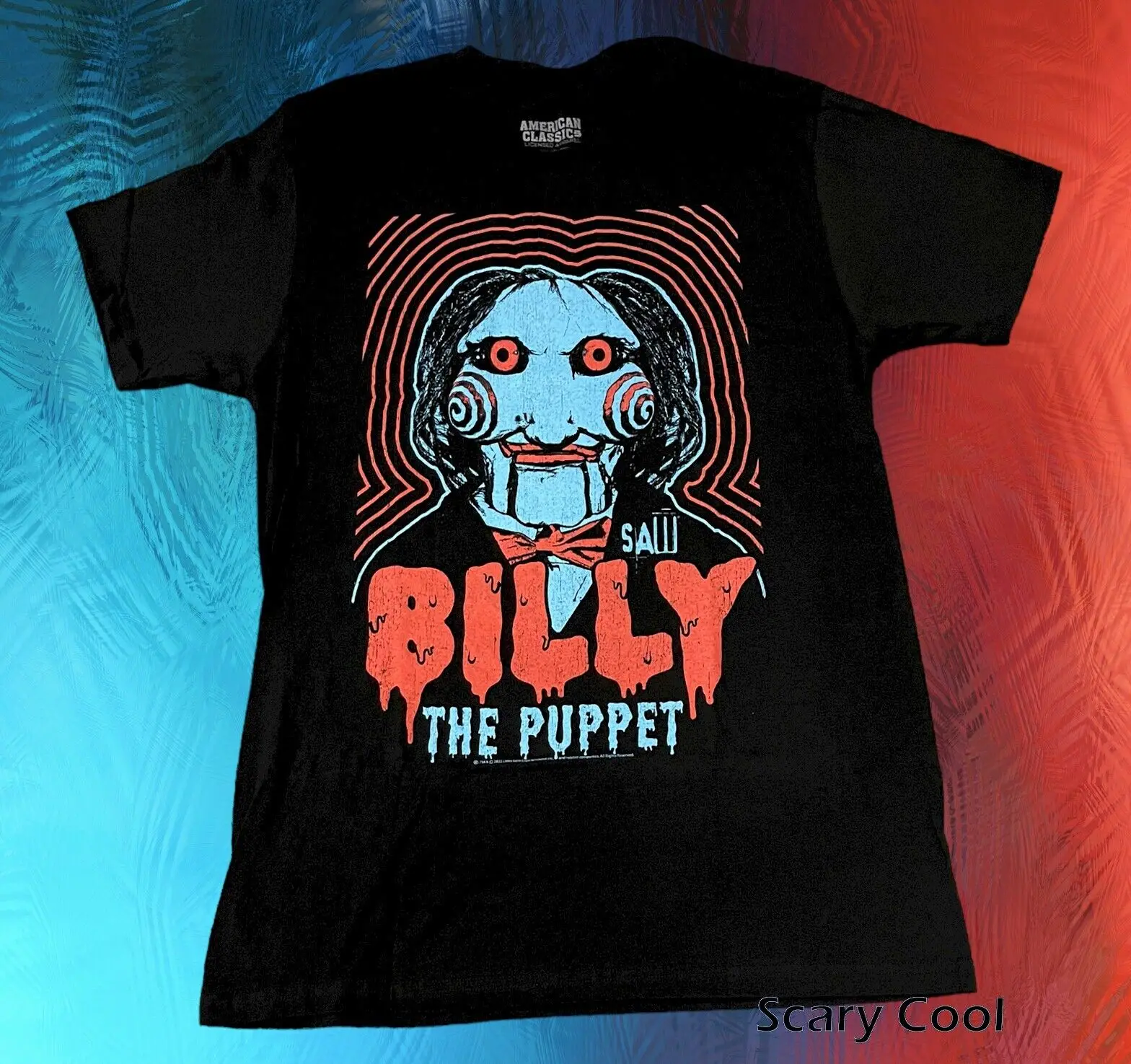 New Saw Billy The Puppet Jigsaw 2004 Mens Halloween Vintage Throwback T-Shirt