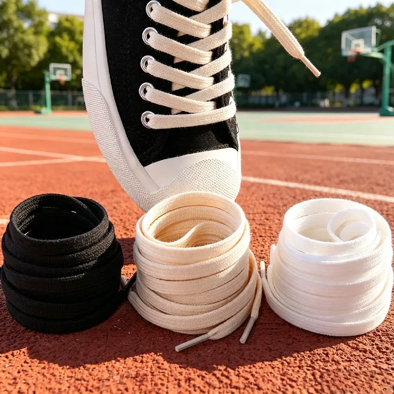 1 Pair Solid Flat Cotton Shoelaces for Canvas Sneakers Available in White Black Beige Multiple Lengths 100 120 140 160cm