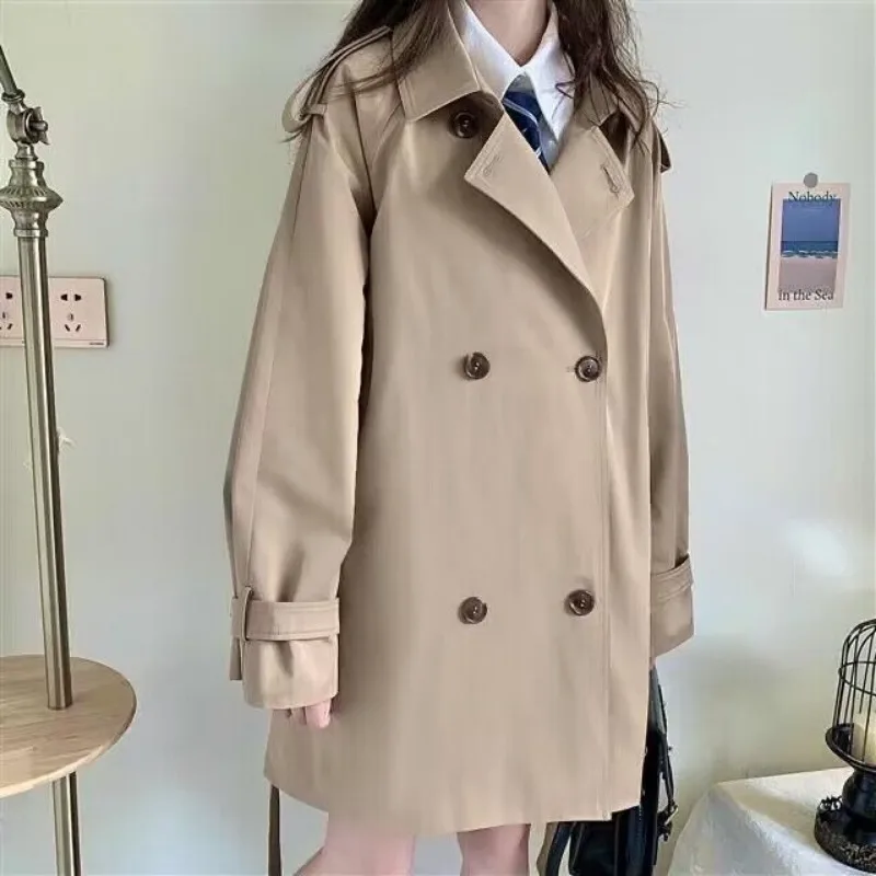 Women's 2025 Autumn and Winter New Double-breasted Versatile College Style Mid-length Windbreaker Jacket