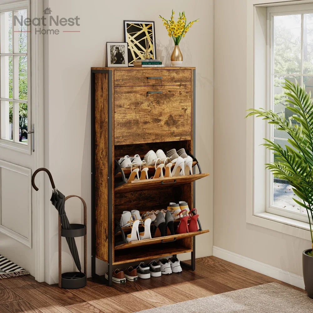 

Шкаф для обуви, тонкий отдельно стоящий скрытый органайзер для обуви, шкаф для хранения обуви с металлической ручкой для гостиной прихожей за дверью