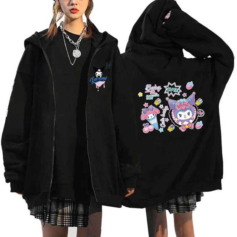 Y2k New in Funny Cartoon Kuromi Sanrio Hoodies Women Harajuku Cute Anime Sweatshirt Manga Streetwear Hoody Female