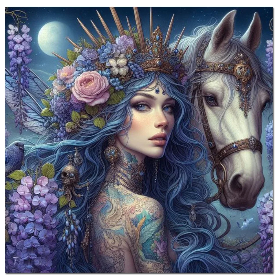 Beauitful Fairy Horse 5D Diy Diamond Painting New 2024 Purple Flowers Full Square Round Rhinestone Embroidery Cross Stitch