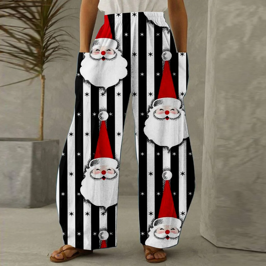 

2024 Fashion Trend Design Winter Elements Snowman Pattern New Cross-Border Wide Leg Pants Loose Casual PantsWC5