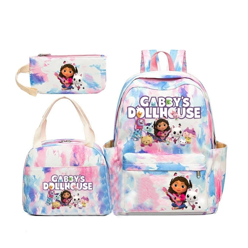 3pcs Gabby's Dollhouse Colorful Backpack with Lunch Bag Rucksack Casual School Bags for Boys Girls Women Student Teenagers Sets