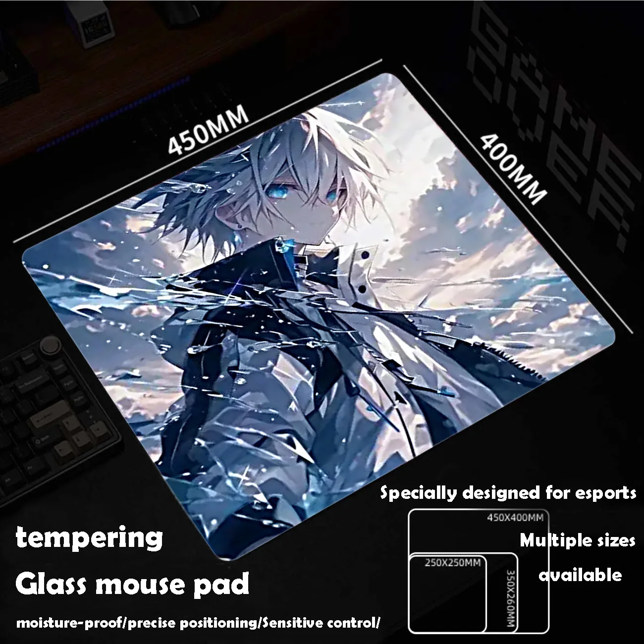 Handsome Guy Glass Mousepad Sora Game Mouse Pad Customized Pattern Tempered Smooth Gaming Desk Mat Fps Esports Office Gaming