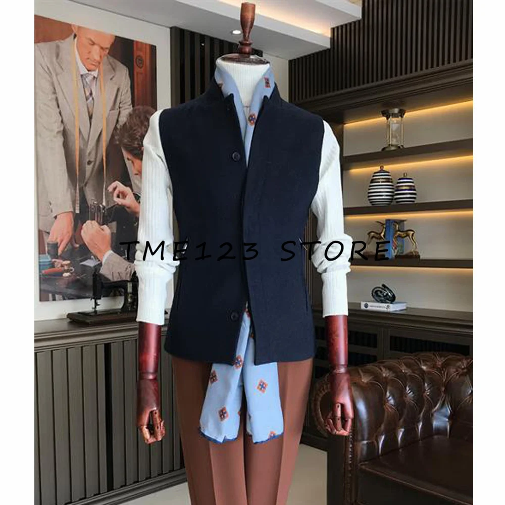 

Mens Suit Vest Lapel Neck Wool Brown Waistcoat Casual Formal Double-breasted Business Slim Fit Vest Groomman For Wedding