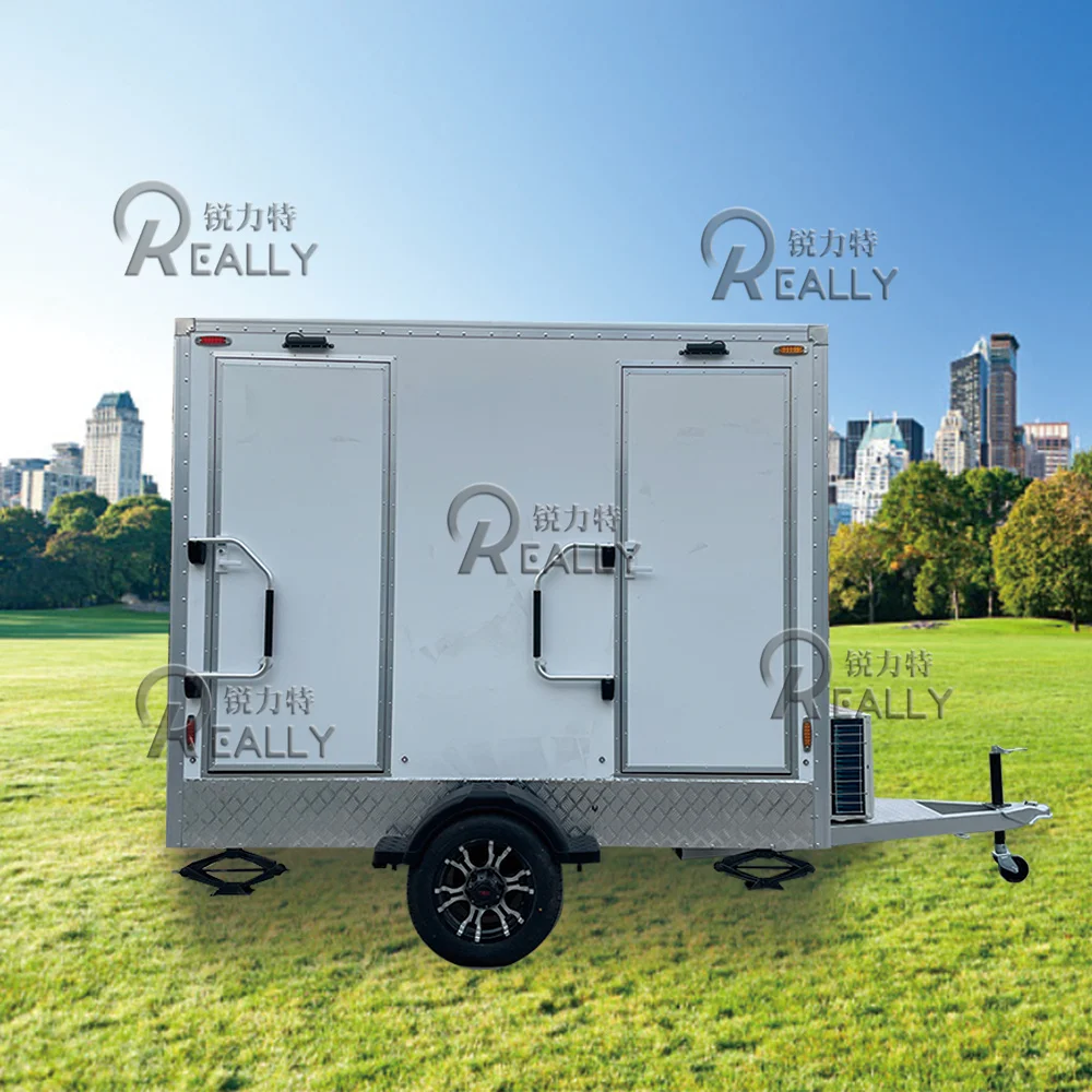 2 Stalls With Air Conditioning Luxury Portable Toilet Sliding Door Shower Room Portable Shower Toilet Trailer