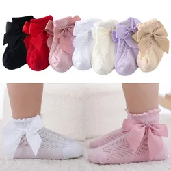 0-3Years Baby Girls Socks With Big Bows Breathable Children Girl Short Hollow Out Toddlers Kids Cotton Princess Cute