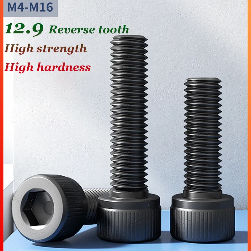 Grade 12.9 Reverse Tooth Hex Socket Screw M4 M5 M6 M8 M10 M12 M16 Left Tooth Bolt, Reversed Thread Cylindrical Head Screw