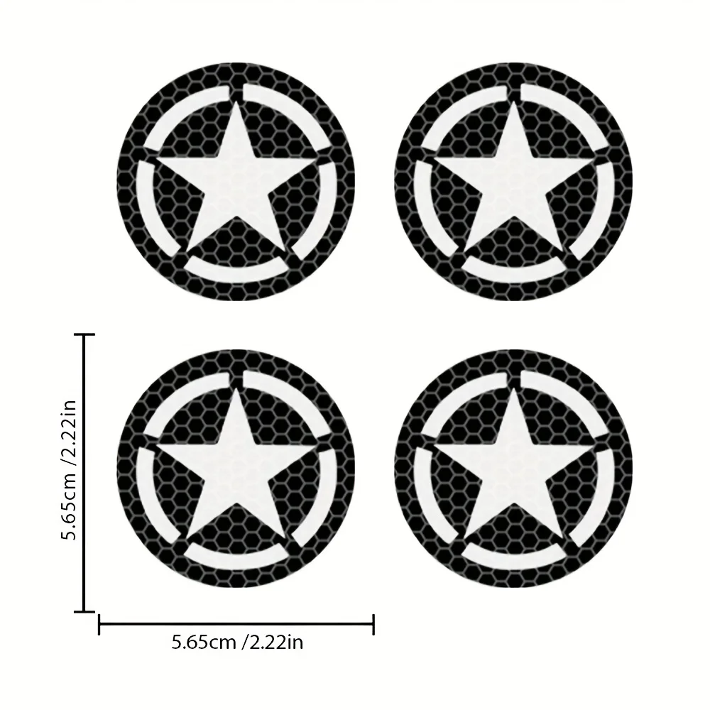 4PCS Reflective Five-pointed Star Car Stickers Waterproof Night Safety Driving Refit Vinyl Decals for Auto Truck SUV Wheel Hubs