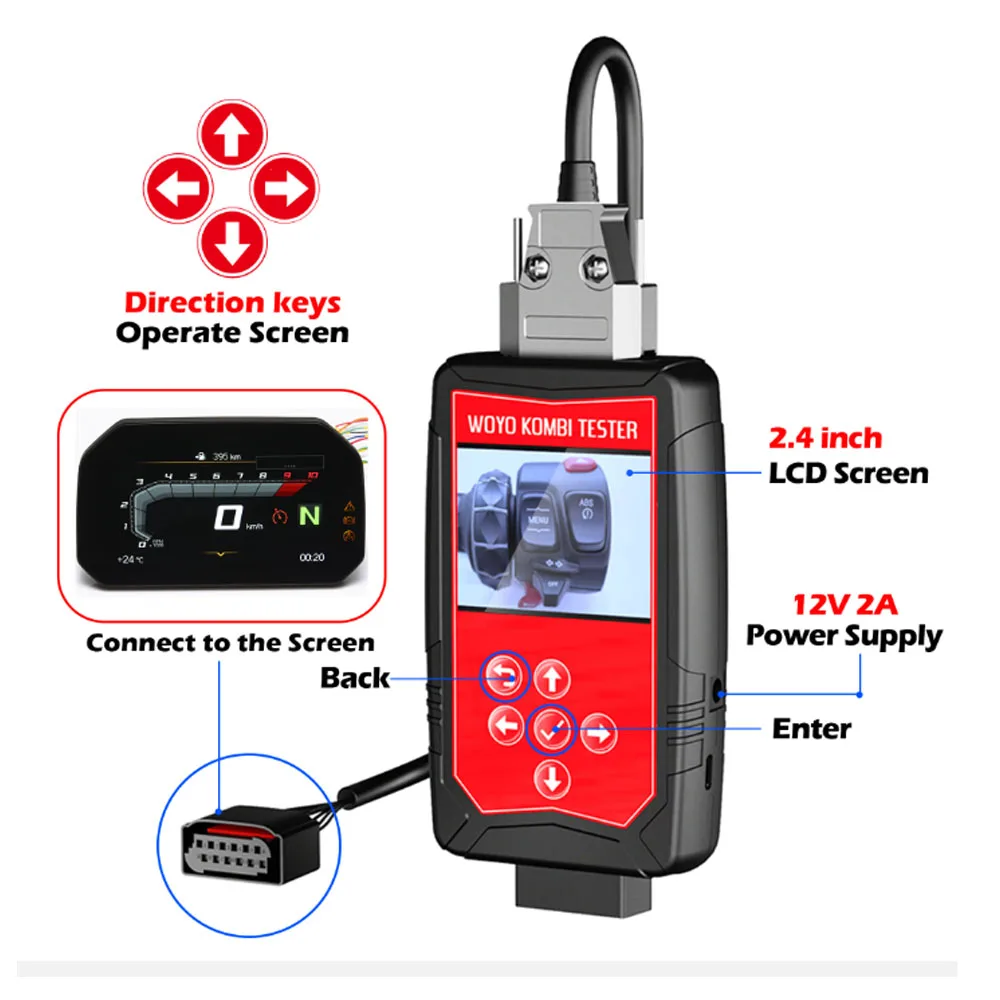WOYO MOTO002 TFT Dashboard Tester, Offline ECU Module Diagnostic Tool For BMW R1200 R1250 S1000 F750 F850 F900