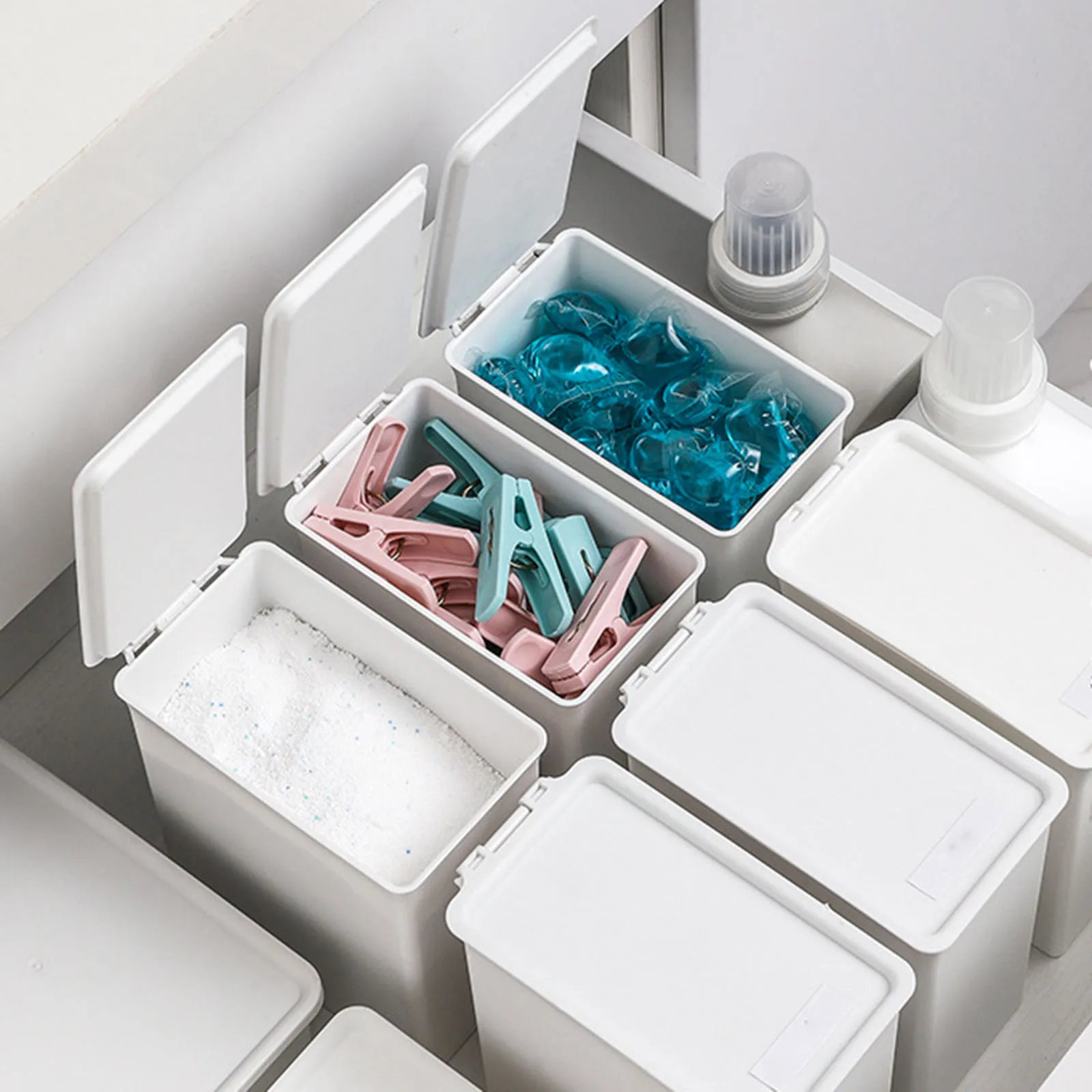 Pojemnik na proszek do prania z pokrywką Wielofunkcyjny pojemnik na detergent Dozownik mydła w płynie Pudełko do przechowywania
