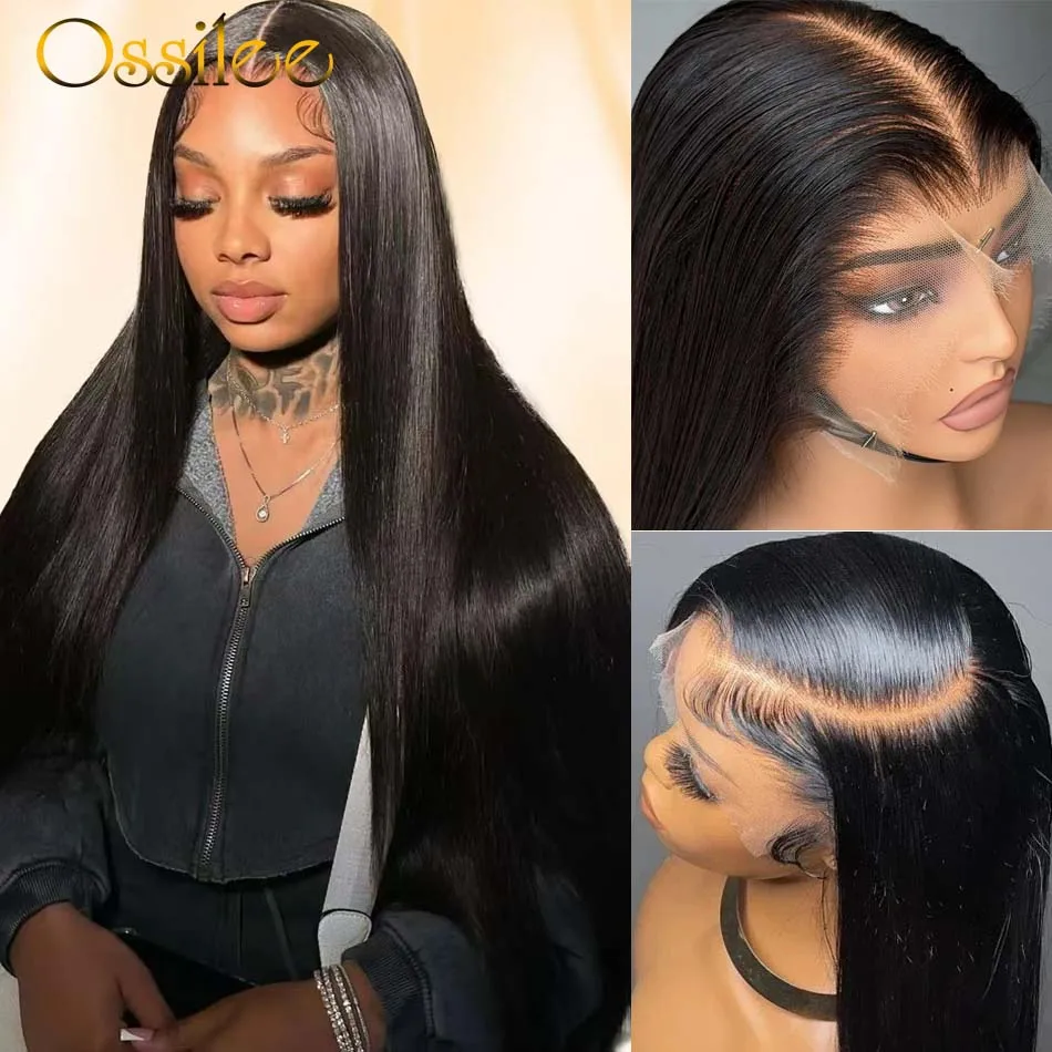 

Ossilee 13x6 Full Frontal Wigs Human Hair Glueless Straight 300% Density Human Hair Wig Pre Cut Lace Pull Go Wig with Drawstring