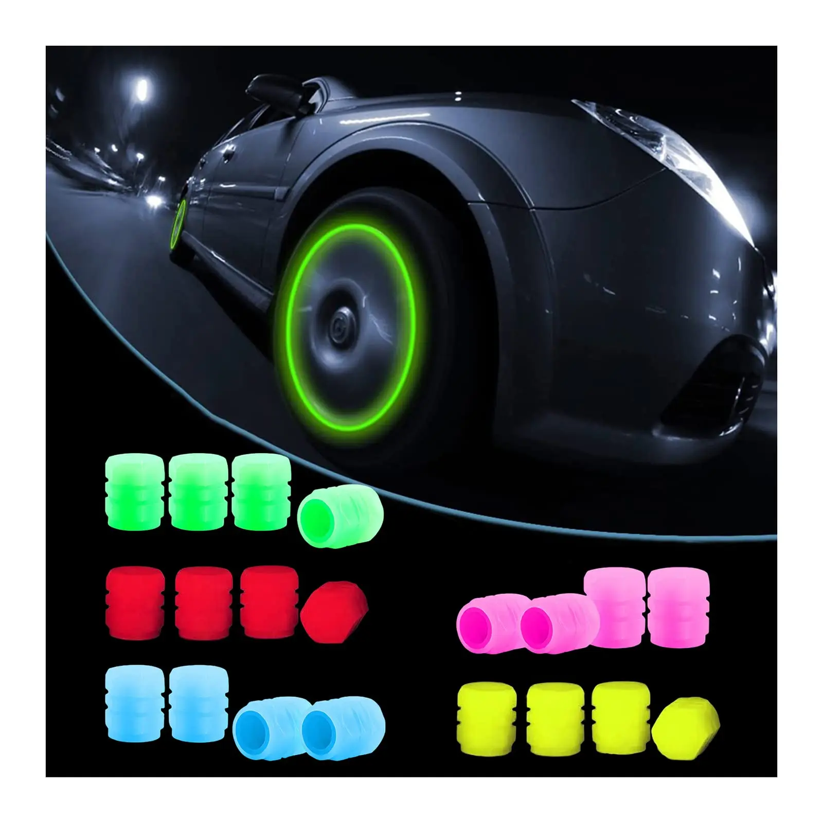 

20 PCS Fluorescent Tire Valve Stem Caps - Glow in The Dark Wheel Air Valve Covers for Universal Vehicles ﻿