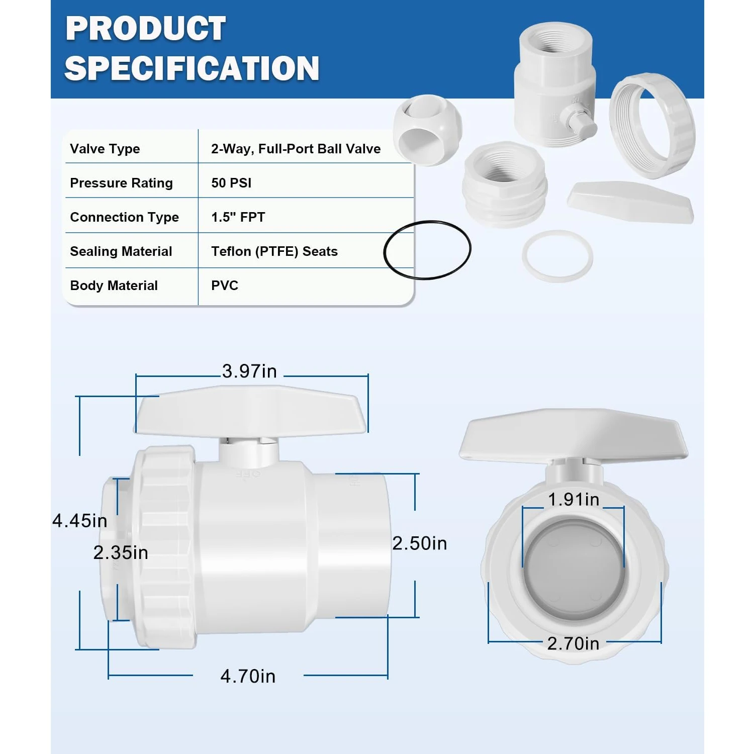 SP0722 2-Way Trimline Ball Valve, 1 1/2